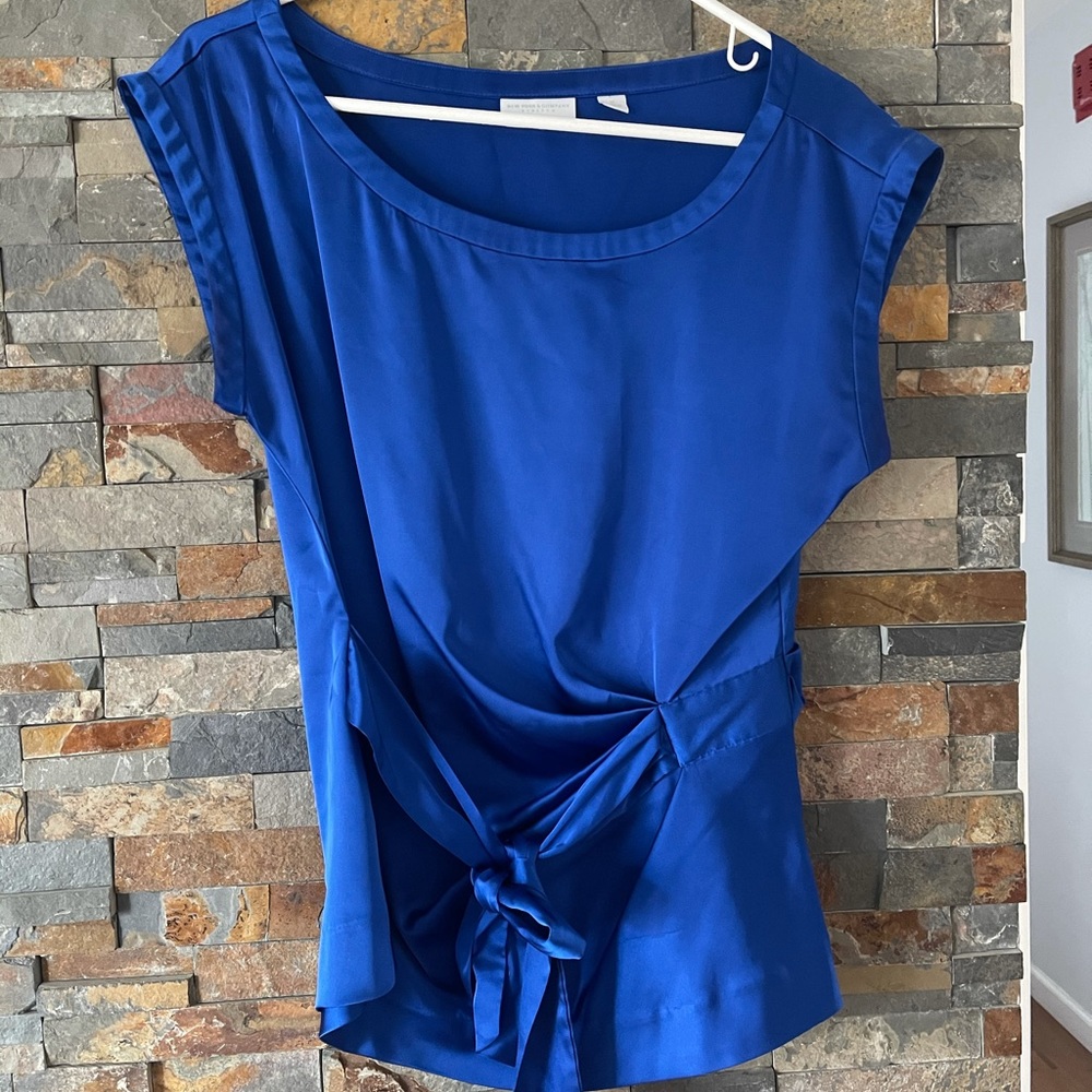 Royal blue tie-front top